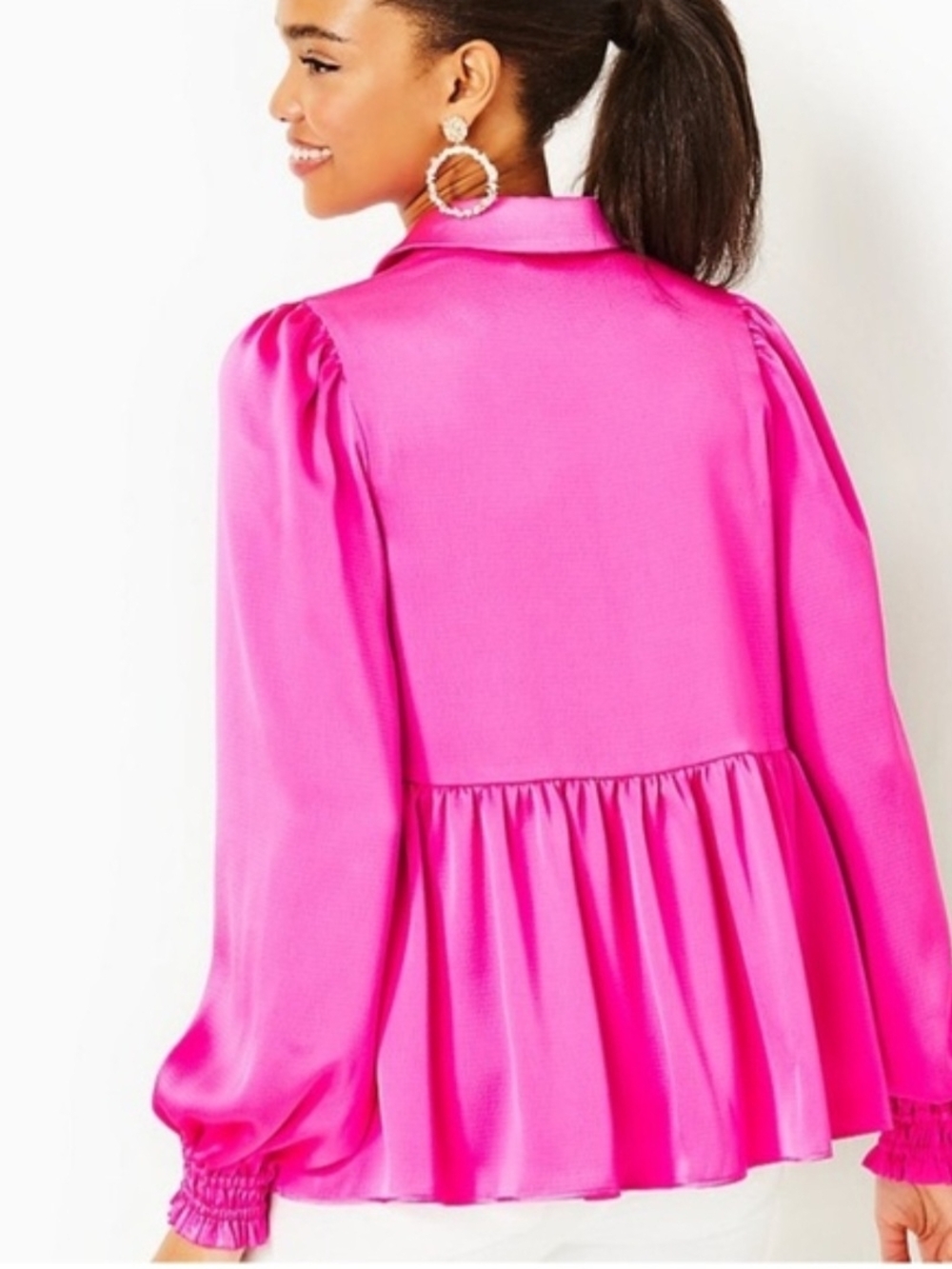 Lilly Pulitzer Jaylene Size 6 NWT Pink Peplum V-Neck Blouse - Picture 3 of 12